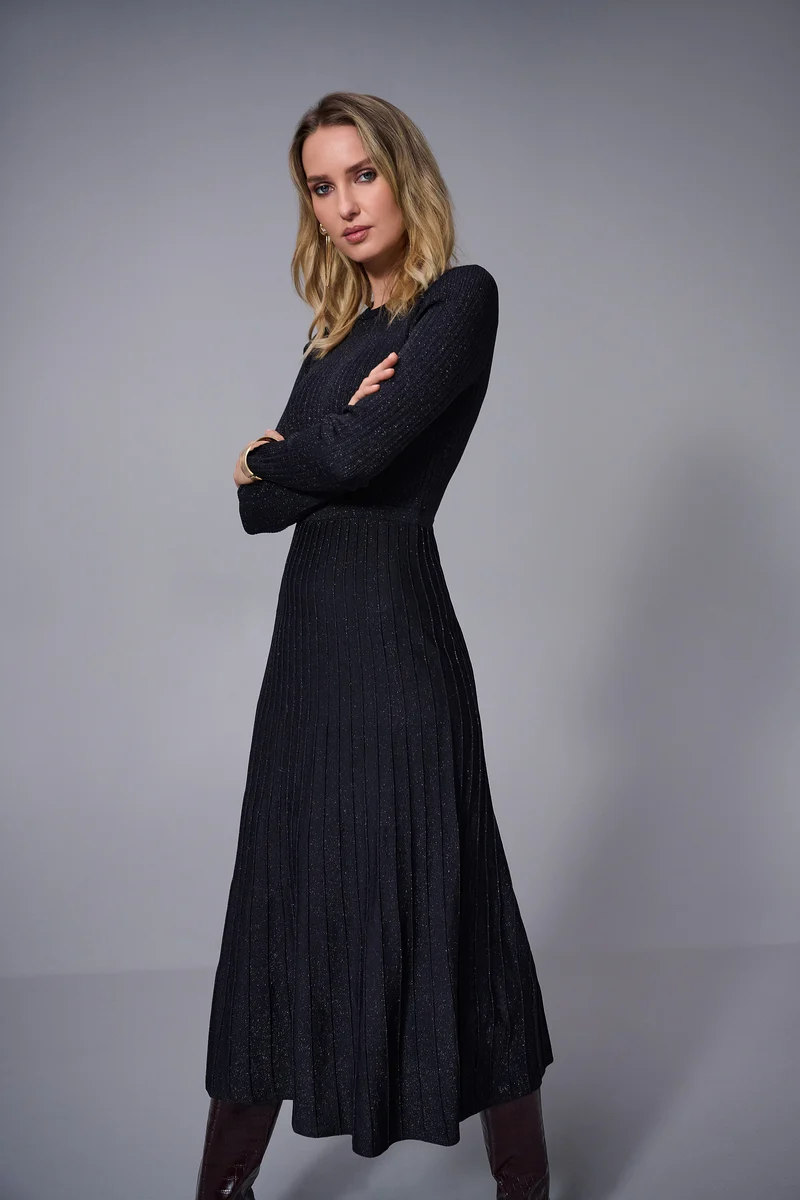 Joseph Ribkoff Knit Fit & Flare Crew Neck Dress 253987 - Black