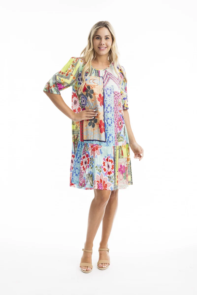 Orientique Drop Waist Dress - Oriental Floral