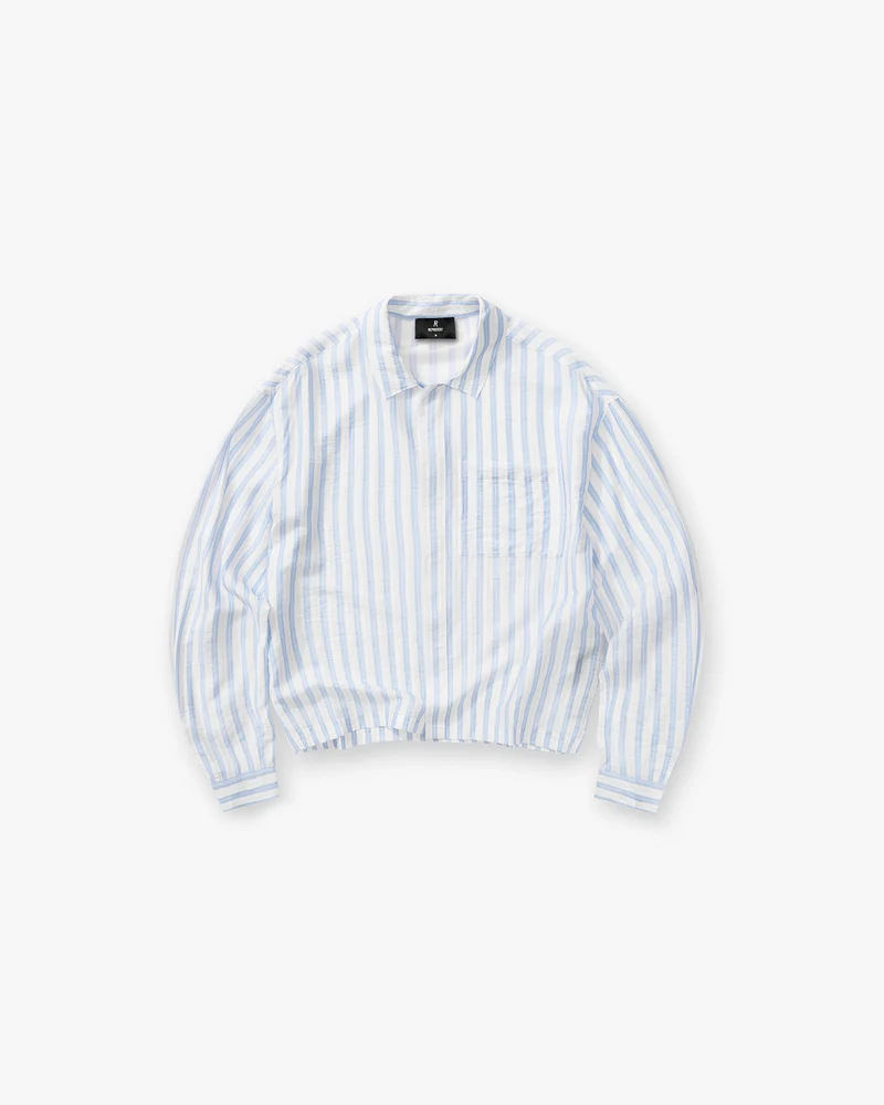 Long Sleeve Sheer Stripe Boxy Shirt - Ice Blue