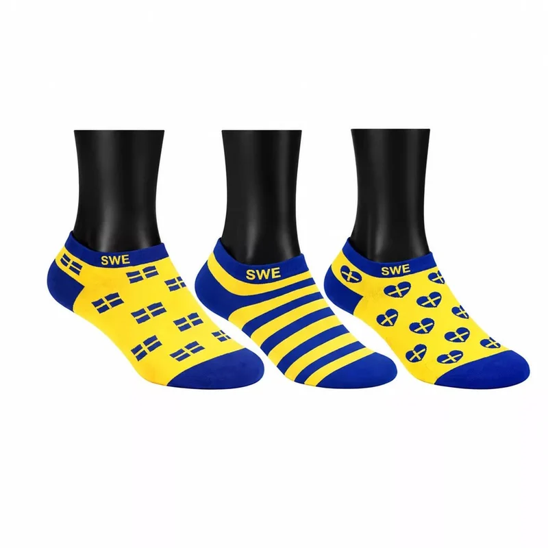Sverige Ankelstrumpor 3-Pack – Blågula Sneakersstrumpor