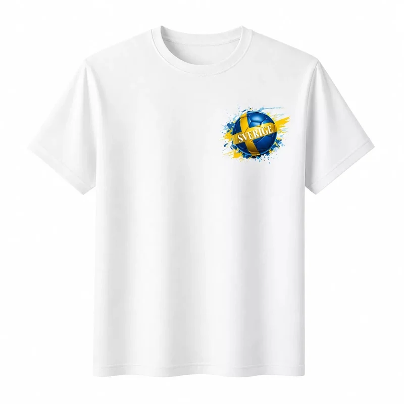 Vit Sverige T-shirt Herr – Stilren Bröstlogo i Blågul Design
