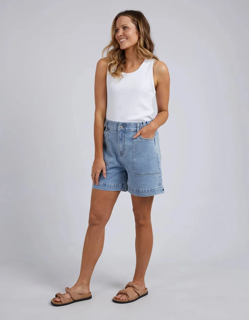 Atlas long denim short mid blue wash