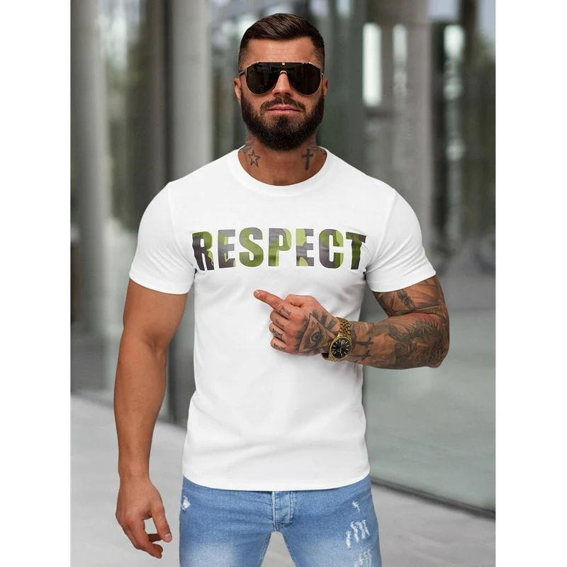 Vit T-shirt Respect - Slim Fit Herr - Utförsäljning