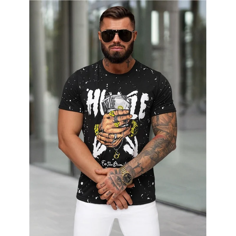 Svart Slim Fit T-shirt - Designtryck - Utförsäljning