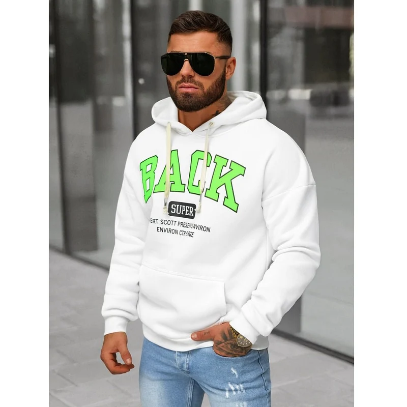 Trendig Hoodie med Tryck - Vit Herrtröja - Utförsäljning
