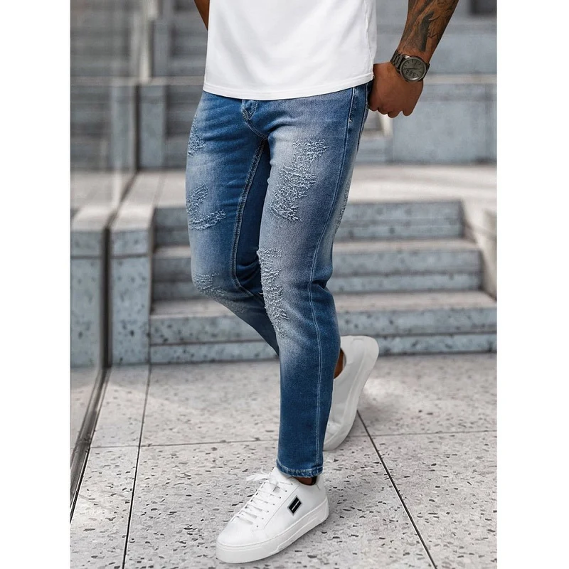 Jeans med Stilfulla Slitningar - Blåa Herrjeans - Utförsäljning