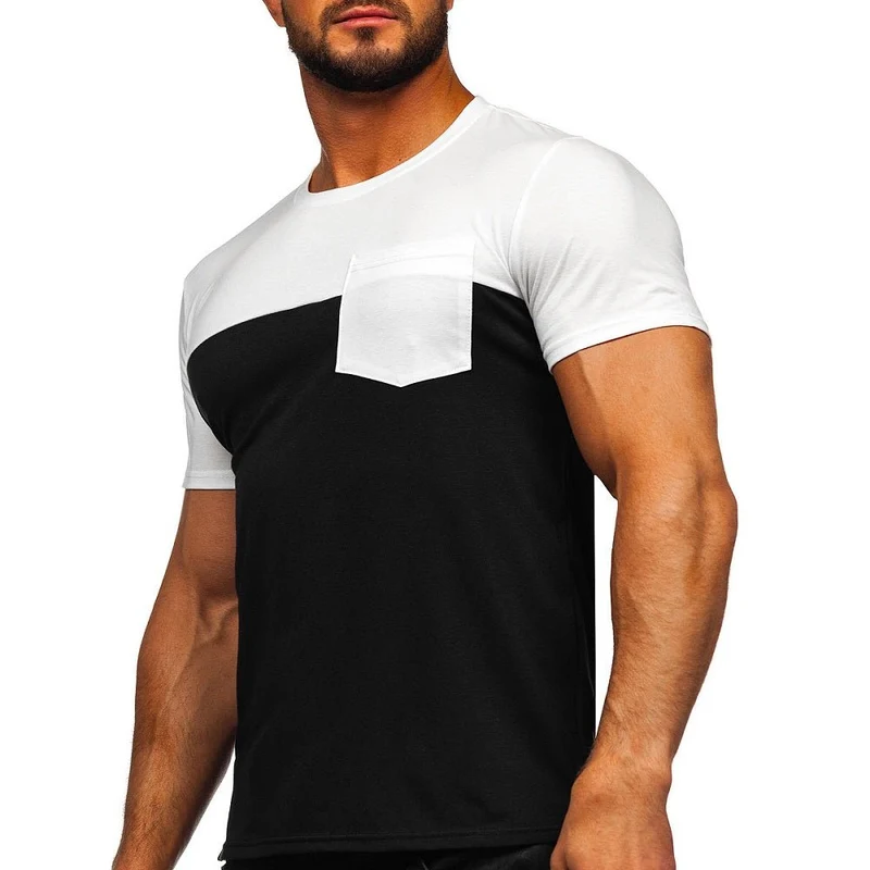 Vit/Svart T-shirt med bröstficka – Herrtröja - Utförsäljning