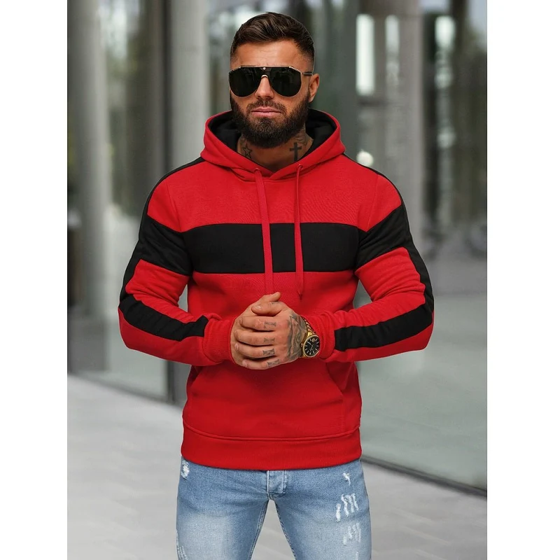 Röd Herrtröja - Hoodie med Kontrast - Utförsäljning