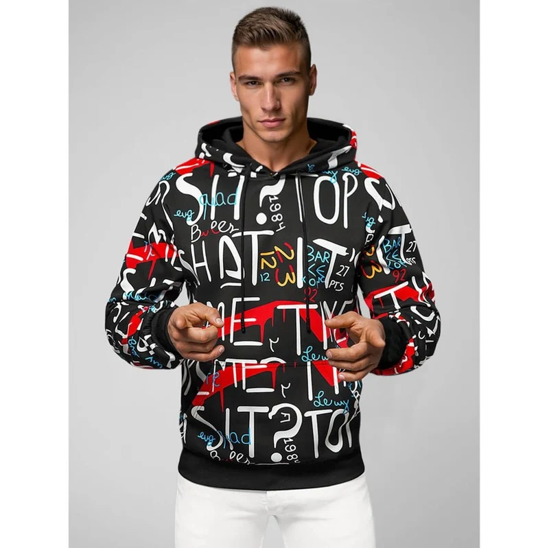 Svart Hoodie Herr printed all over - Herrtröja - Utförsäljning