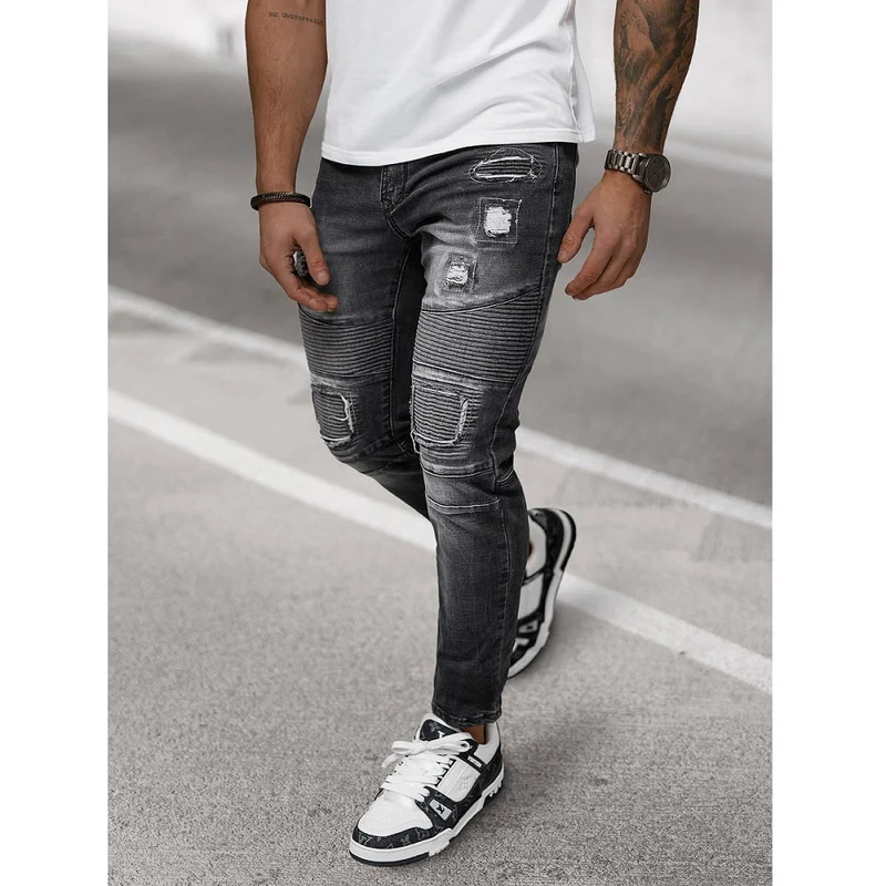 Slitna Jeans i Modern Design - Svarta Slim Fit - Utförsäljning