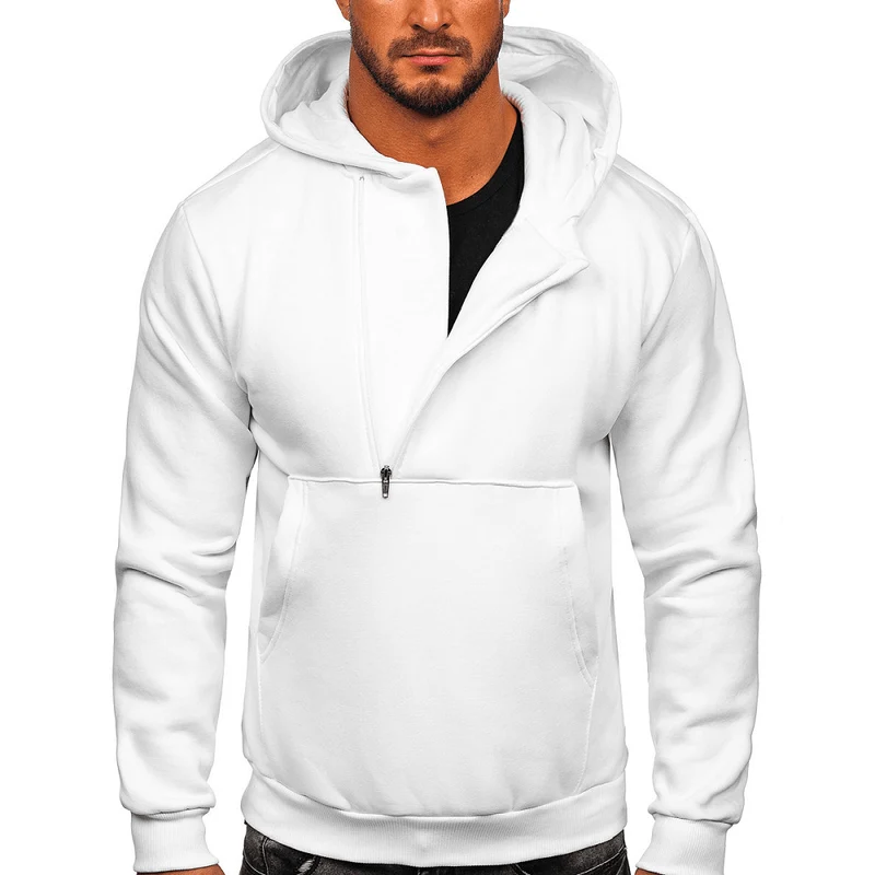 Vit Half Zip Hoodie - Herrtröja med luva - Utförsäljning