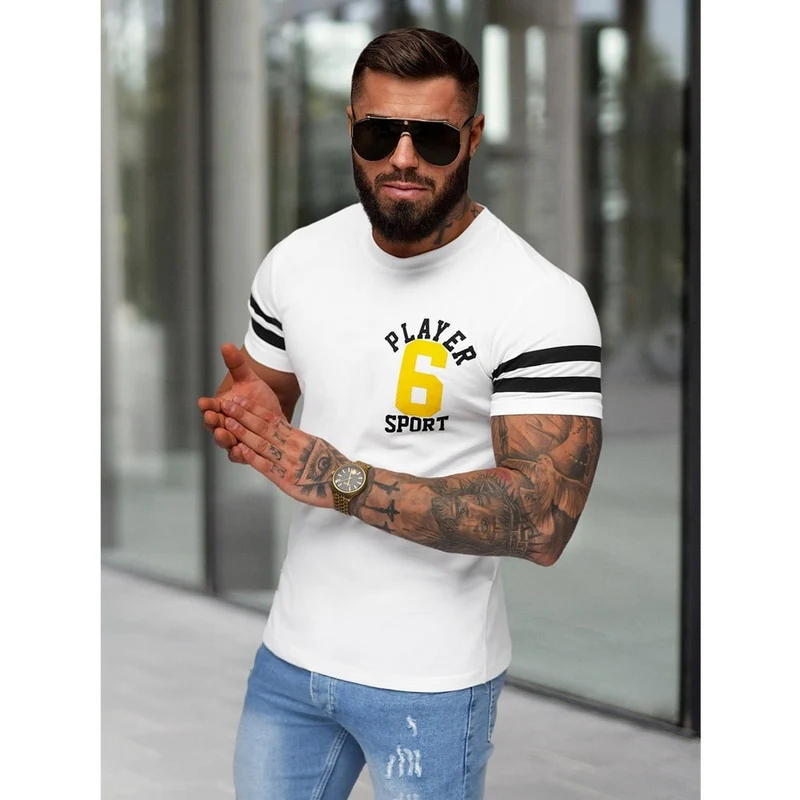 T-shirt med Sportig Design - Vit Slim Fit - Utförsäljning