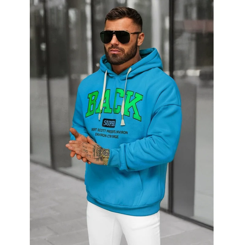 Trendig Luvtröja med Tryck - Ljusblå Hoodie - utförsäljning