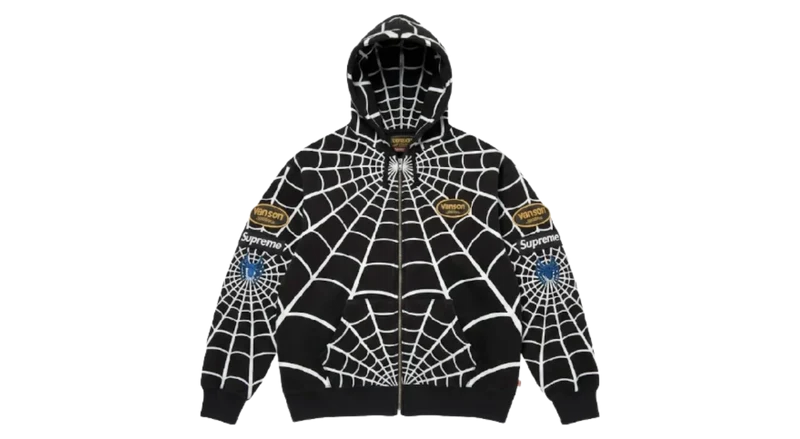Supreme Vanson Leathers Spiderman Zip Up Hooded Sweatshirt Black