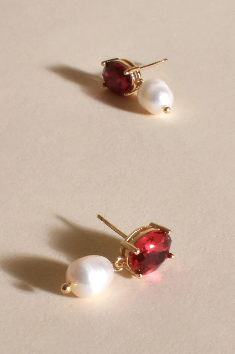 Adorne Julianna Jewel Top Pearl Drop Earings 3565 - Pink/ Cream