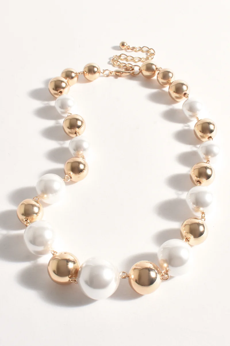 Adorne Faux Pearl Metal Ball Necklace 2556 - Available in 2 Colours