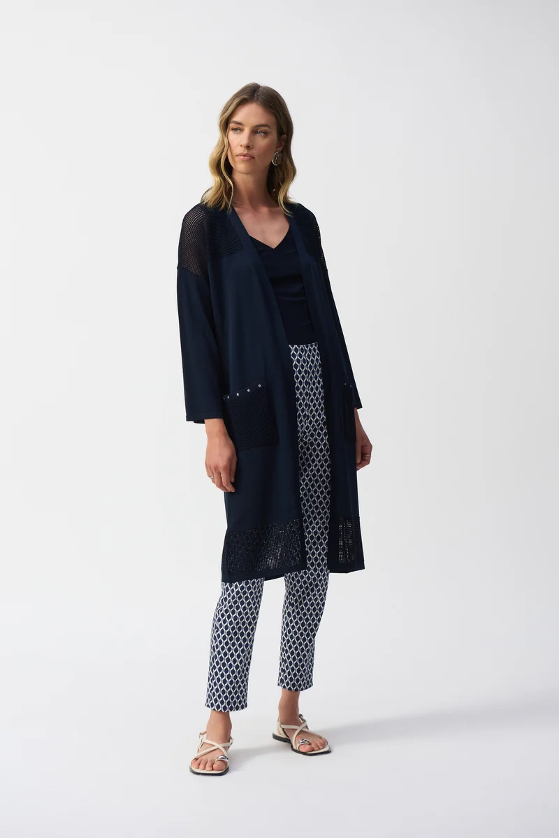 Joseph Ribkoff Longline Net Detail Cardigan 251926 - Midnight Blue
