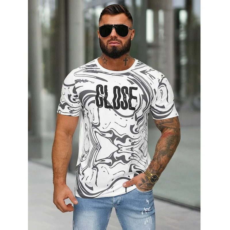 Vit T-shirt med Design Mönster - Herr -Utförsäljning