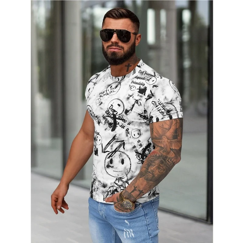 T-shirt med Unikt Tryck - Vit Herrtröja -Utförsäljning