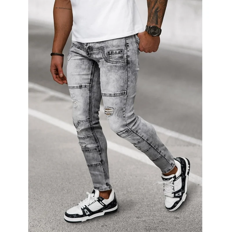 Slim Fit Jeans Grafitgrå - Dekorativa Sömmar - UTFÖRSÄLJNING