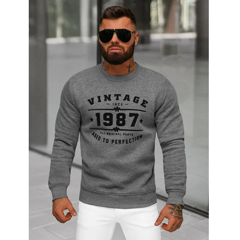 Sweatshirt Vintage - Grafitgrå Herrtröja - UTFÖRSÄLJNING