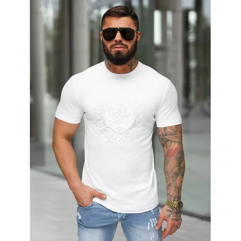 Slim Fit T-shirt - Upphöjt Tryck Black Gold - Utförsäljning