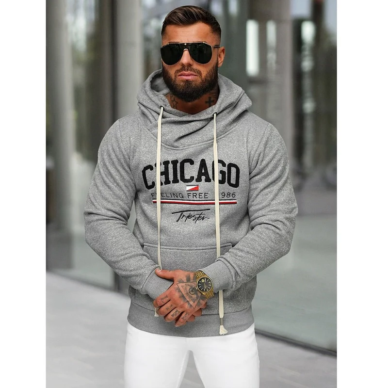 Luvtröja Chicago - Grå Hoodie Herr - utförsäljning
