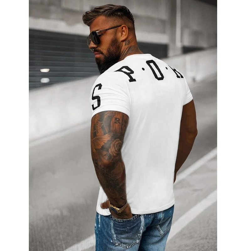Vit T-shirt för Herr - Sport Tryck - Utförsäljning