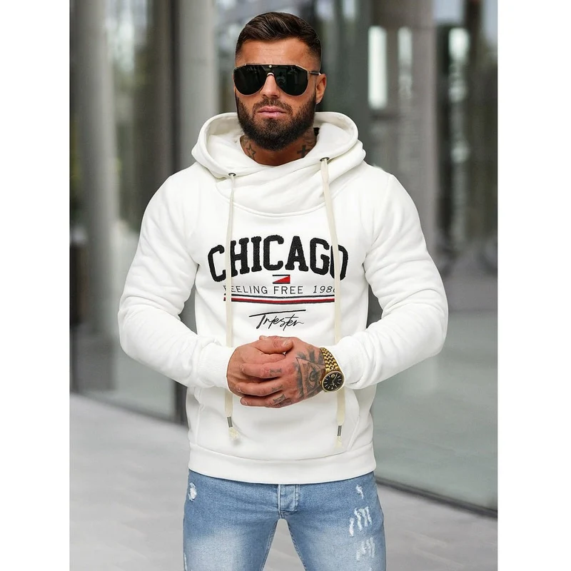 Hoodie Chicago - Vit Luvtröja