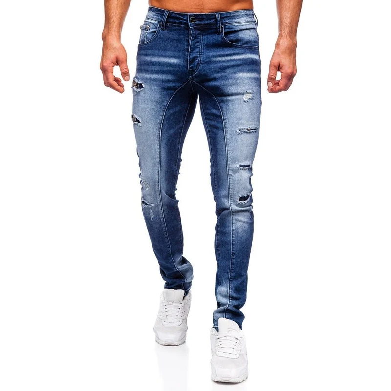 Blåa nötta jeans med slitningar - Herrjeans - Utförsäljning
