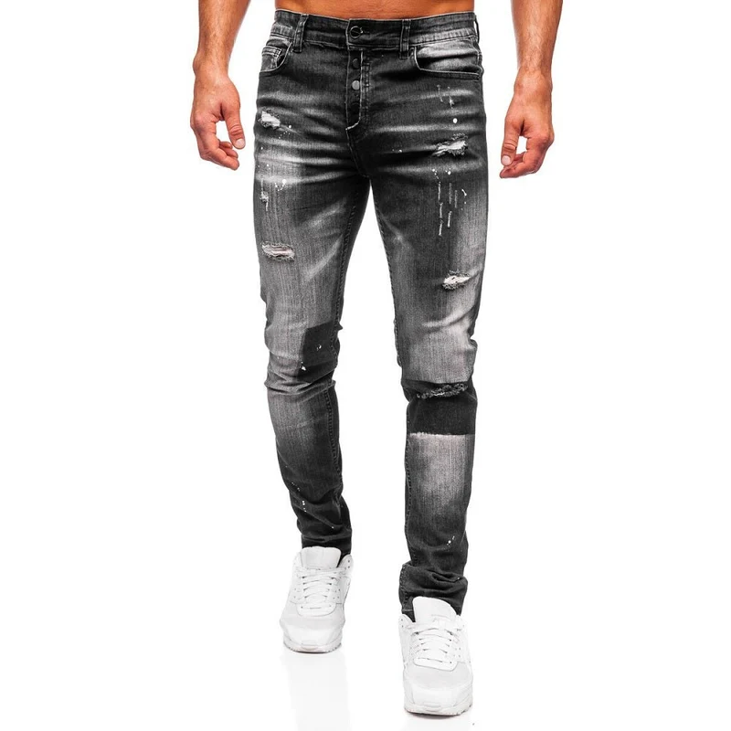Svarta Slim Fit Jeans med Slitningar - Herr - Utförsäljning