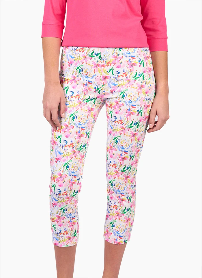 Printed skinny leg 7/8 light weight pull on porto