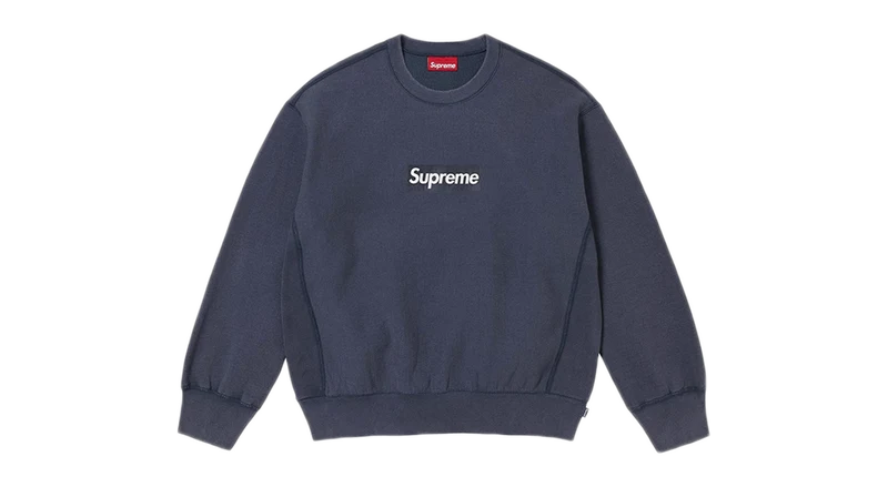 Supreme Washed Box Logo Crewneck Navy (SS25)