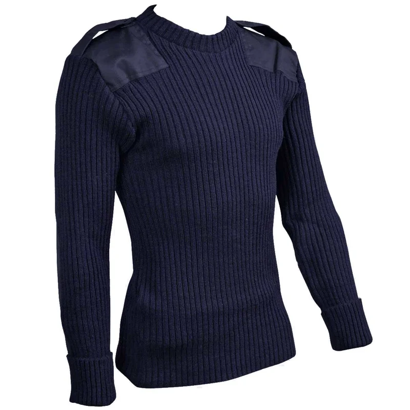 Woolly Pully Army Jumper with Patches / Epaulettes Navy