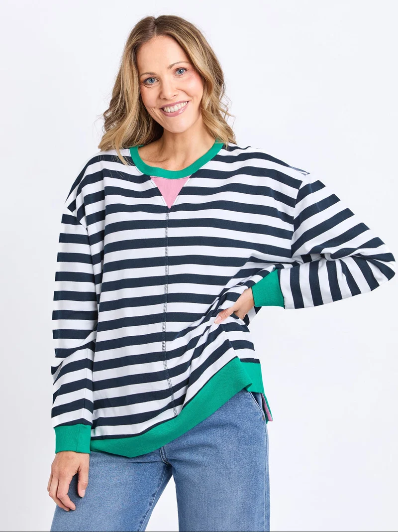 Maps Crew Navy stripe (Generous fit on)