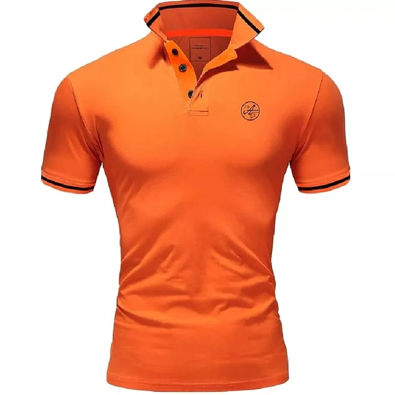 Pikétröja Herr – Orange Polo med Kontrastdetaljer från Amaci & Sons