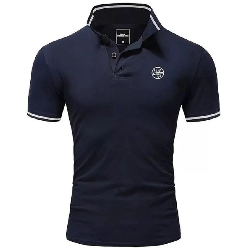 Pikétröja Herr – Mörkblå Polo med Vita Detaljer från Amaci & Sons