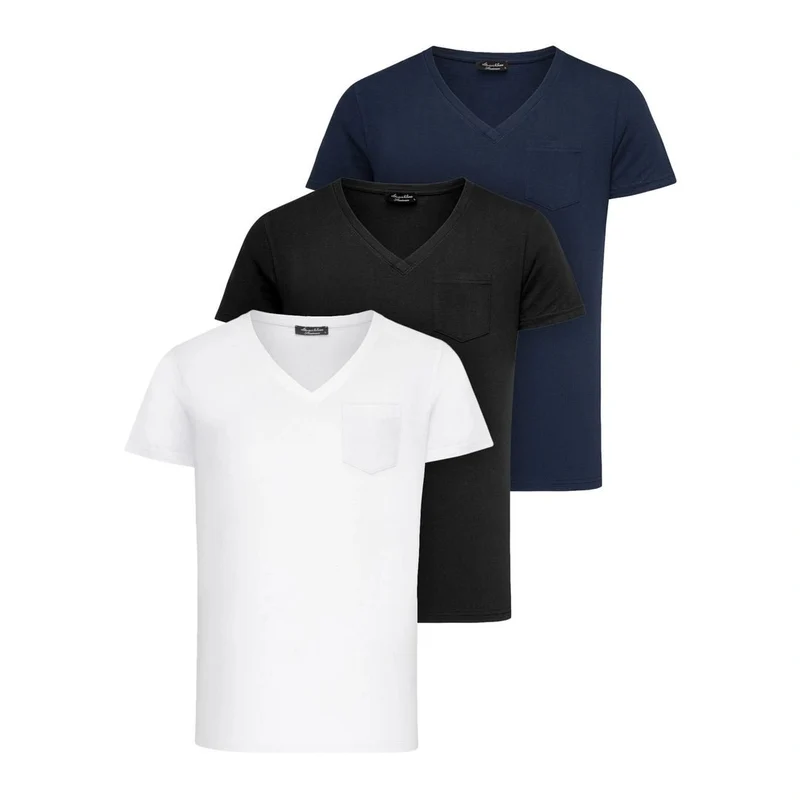 3-Pack T-Shirts Herr – Vit, Svart & Mörkblå V-neck | Amaci & Sons