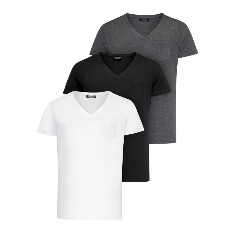 3-Pack T-Shirts Herr – Vit, Svart & Mörkgrå V-neck | Amaci & Sons