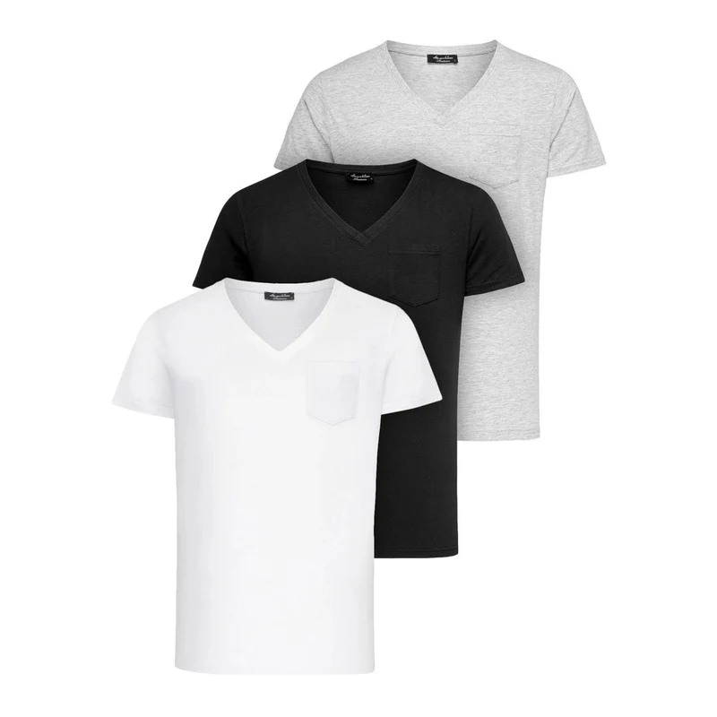 3-Pack T-Shirts Herr Mix – Vit, Svart & Grå V-neck | Amaci & Sons
