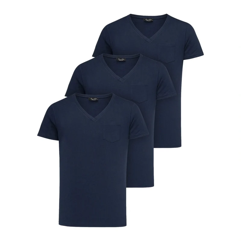 3-Pack T-Shirts Herr Mörkblå – V-neck med Bröstficka | Amaci & Sons
