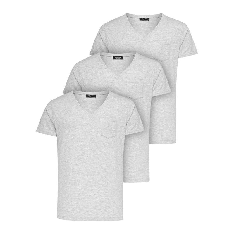3-Pack T-Shirts Herr Ljusgrå – V-neck med Bröstficka | Amaci & Sons