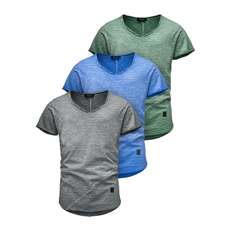 3-Pack T-Shirts Herr Mixade Färger – Amaci & Sons | Grå, Blå & Grön