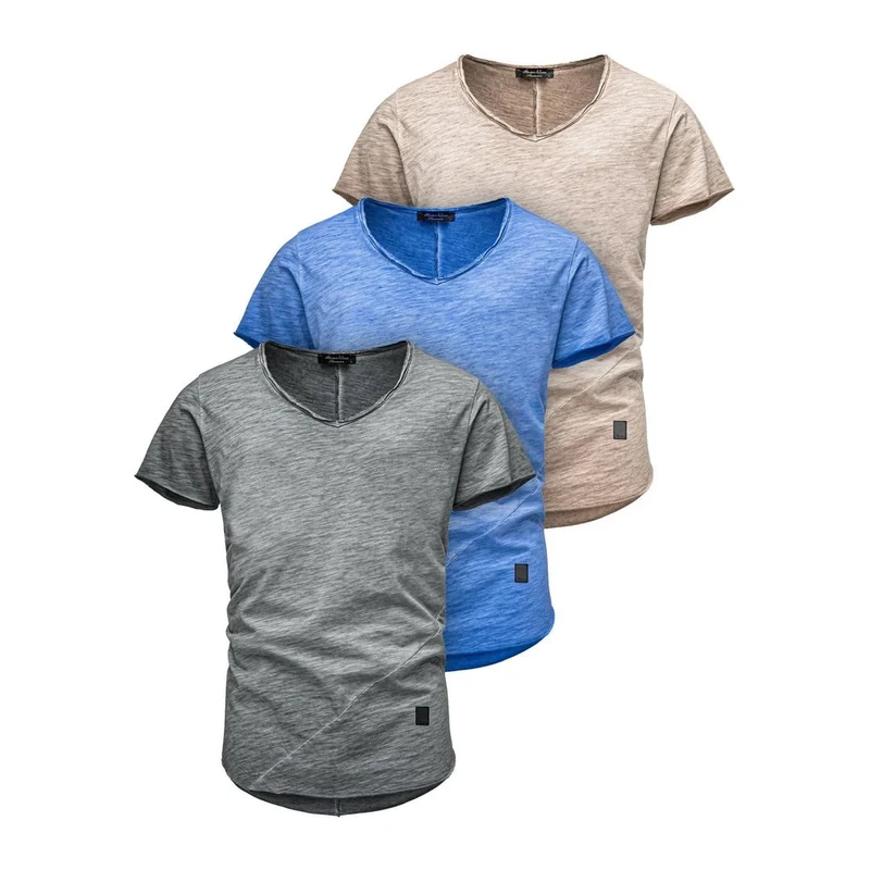 3-Pack T-Shirts Herr Mixade Färger – Grå, Blå & Beige | Amaci & Sons