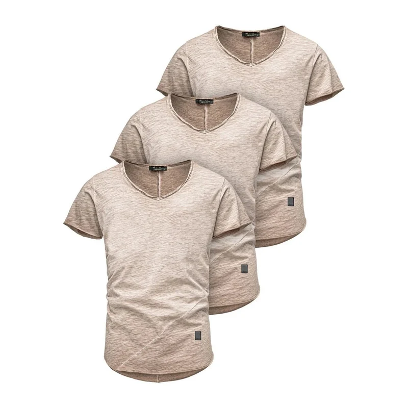 3-Pack Beige T-Shirts Herr – Amaci & Sons | V-ringad