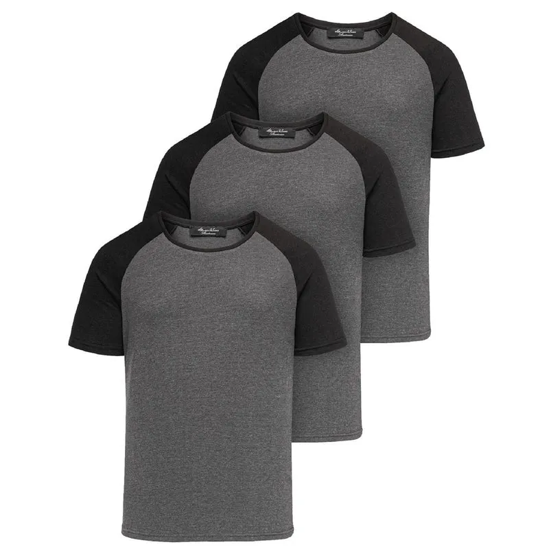 3-pack raglan t-shirts herr – slim fit bomull (mörkgrå / svart)
