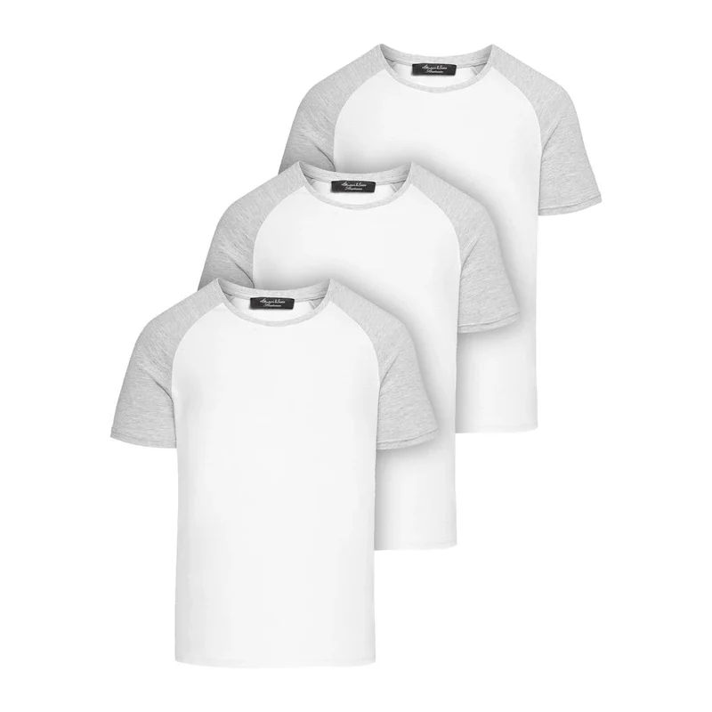 3-pack raglan t-shirts herr – slim fit i bomull (vit / ljusgrå)