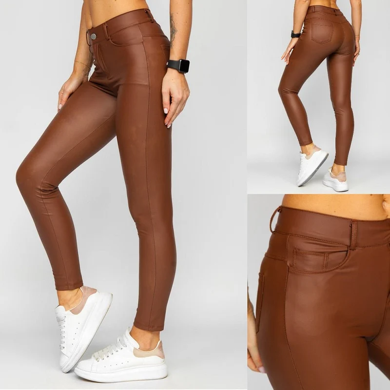 Stilfulla Läderimitations leggings - Chokladfärgade - Utförsäljning