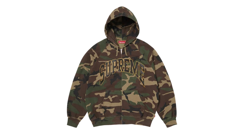 Supreme Cracked Raglan Zip Up Hoodie Woodland Camo (SS26)