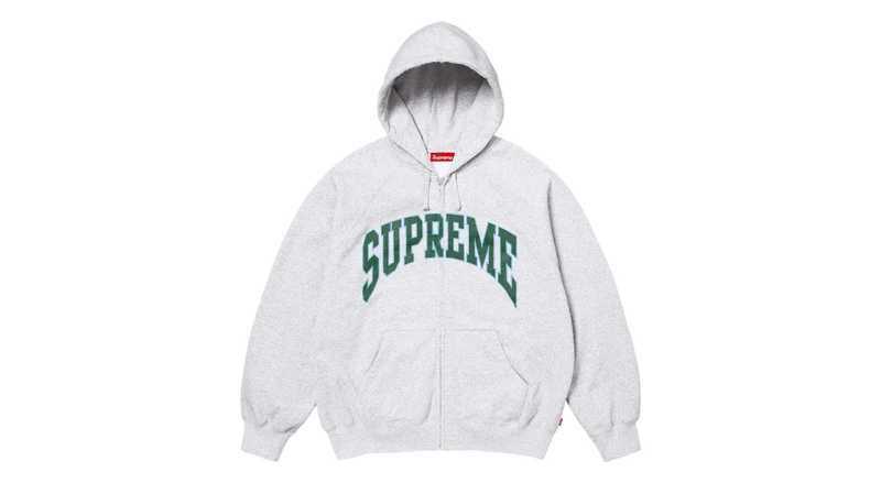 Supreme Cracked Raglan Zip Up Hoodie Heather Grey (SS26)